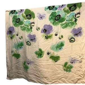 Spring Poppies Floral green purple print scarf shawl pareo 54" square  poly geo